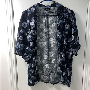 Forever 21 Floral Print Open Shirt - Blue and White